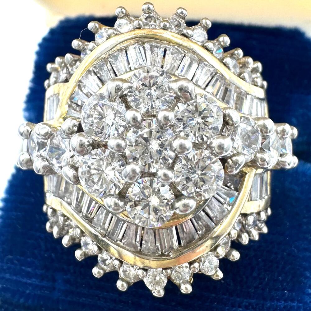 SJD 925 sterling silver gold vermeil cubic zirconia cocktail cluster ring size 7